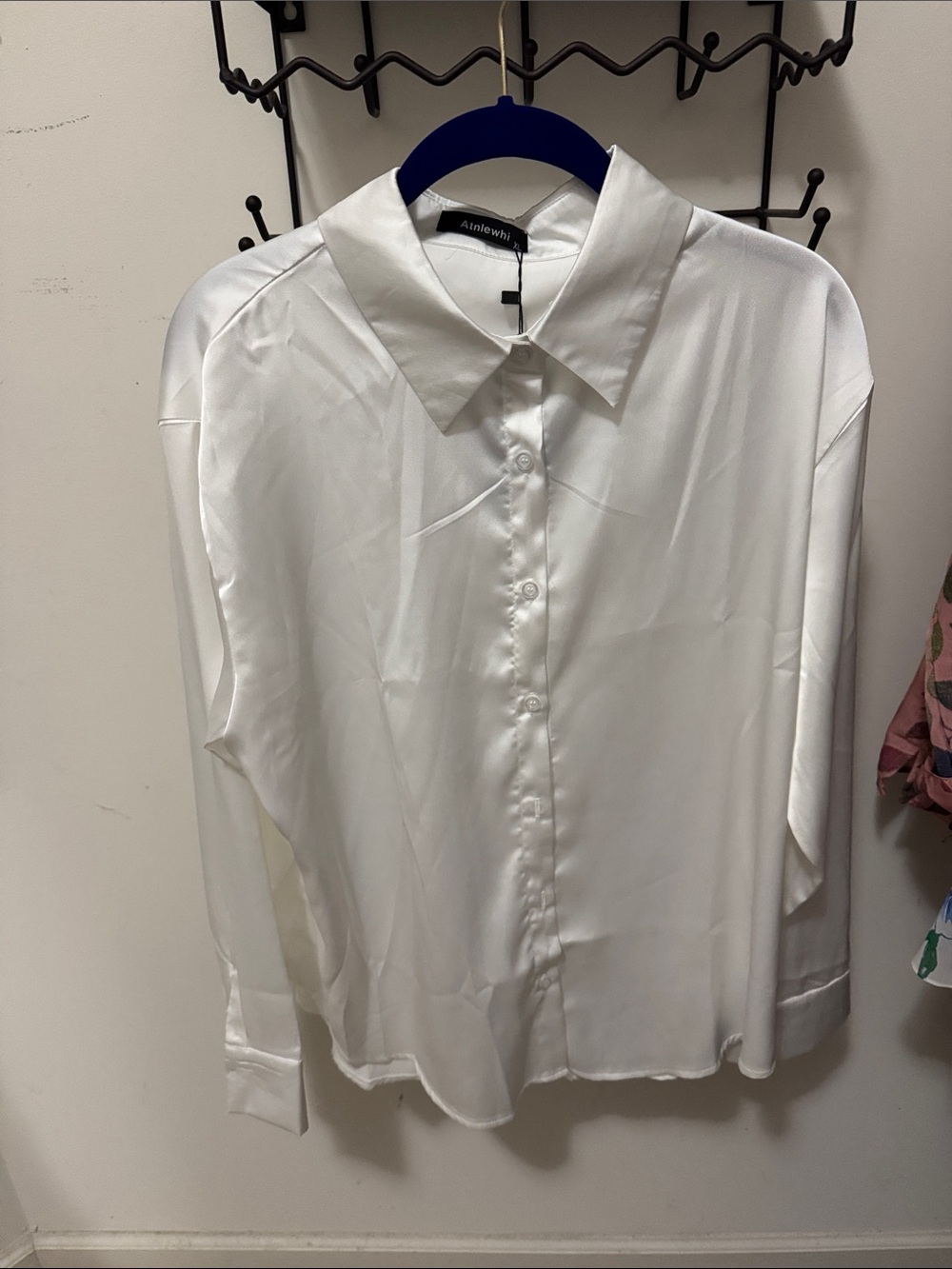 White Satin Button-Up Blouse